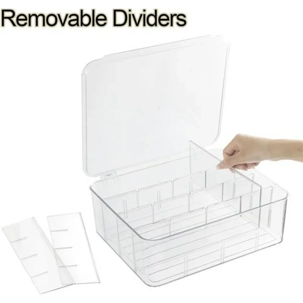 Clear Drawer Organizer Box with 16 Dividers for Socks Underwear Ties Bras